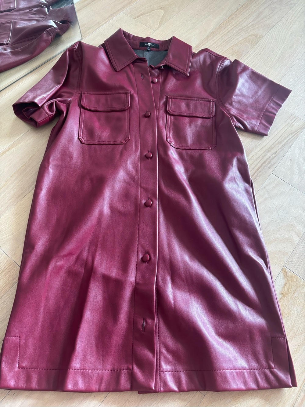 7 For All Mankind Faux Leather Shirt Dress in Burgundy